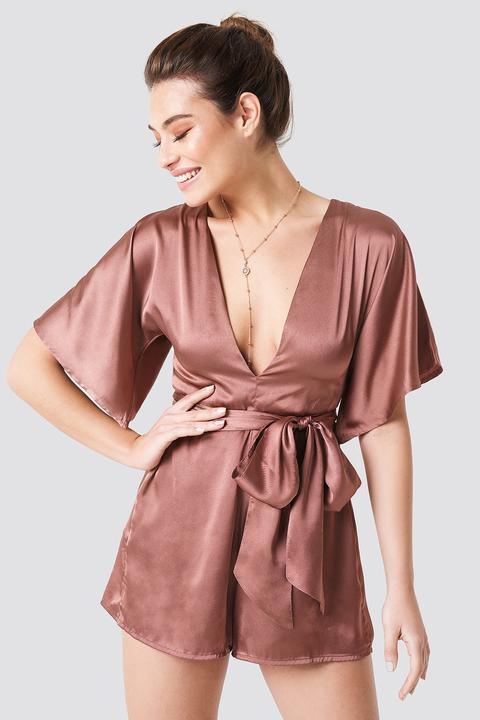 Deep V-neck Silky Playsuit Light Mauve