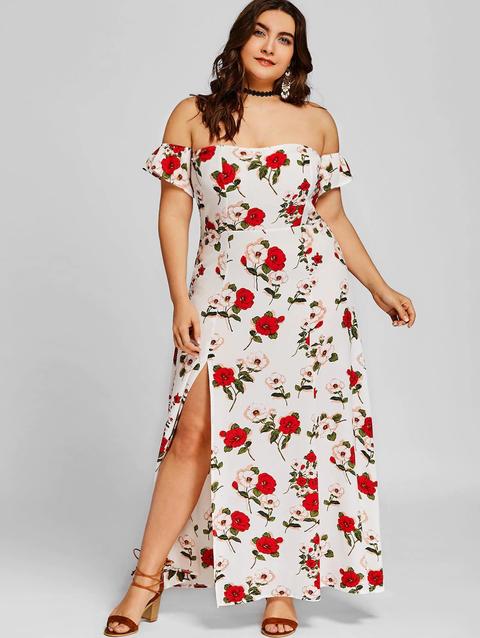 Maxi Abito Plus Size A Fessura Alta Con Spalle Scoperte