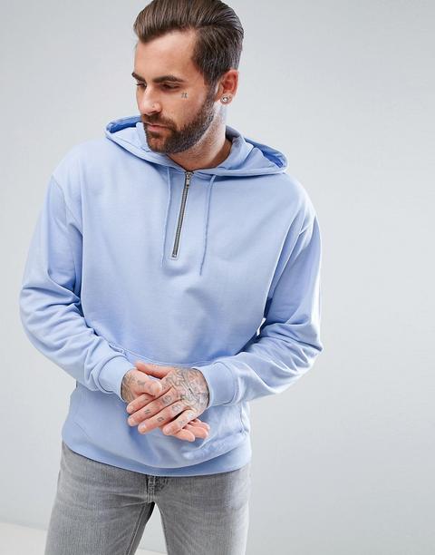 Asos - Felpa Oversize Azzurra Con Cappuccio E Mezza Zip - Blu