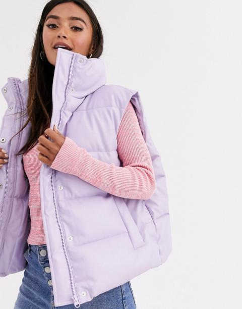 Asos Design Leather Look Gilet Jacket In Lilac-purple