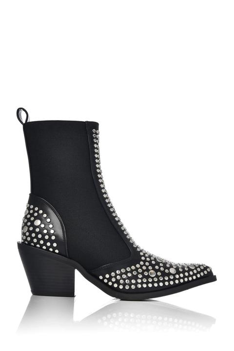 Black Studded Pointed Western Boot