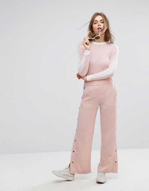 Monki - Pantaloni Comodi Con Bottoni A Pressione Laterali - Rosa