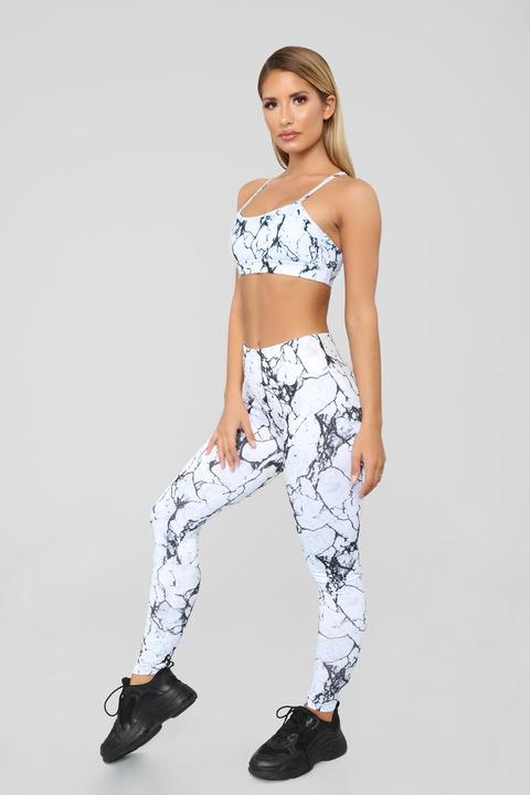 Gracie Marble Print Active Leggings - White/black