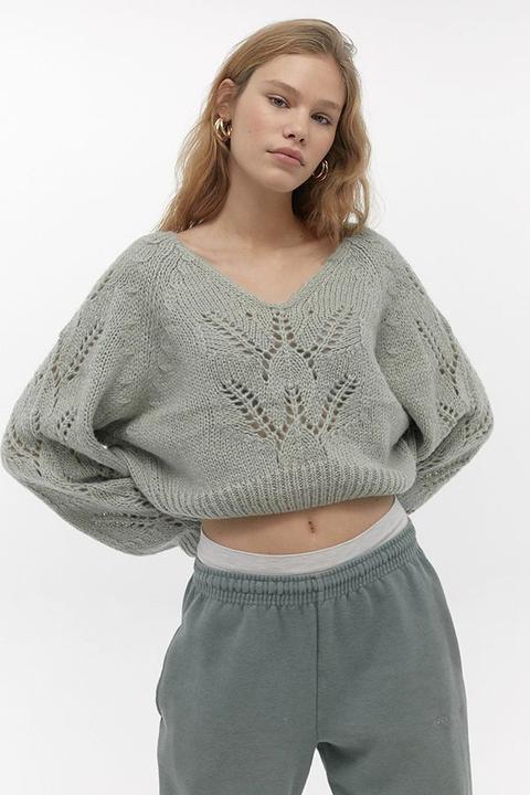 Uo Pointelle Batwing Jumper - Blue M At Urban Outfitters