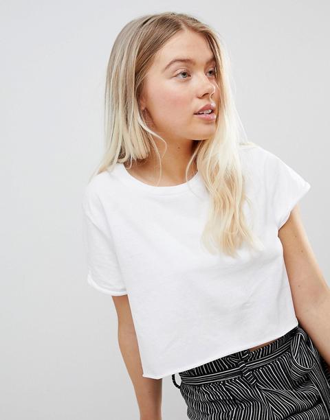 Pull&bear - T-shirt Corta Bianca In Jersey - Bianco