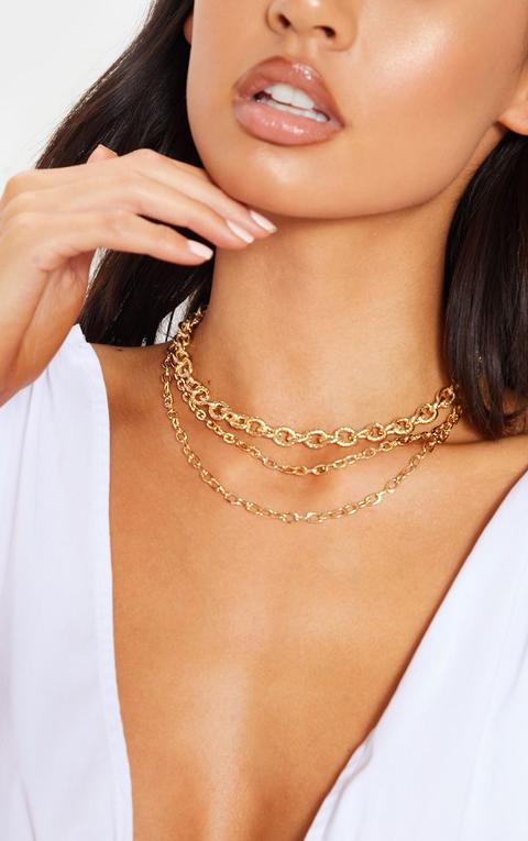 Gold Triple Chain Short Necklace