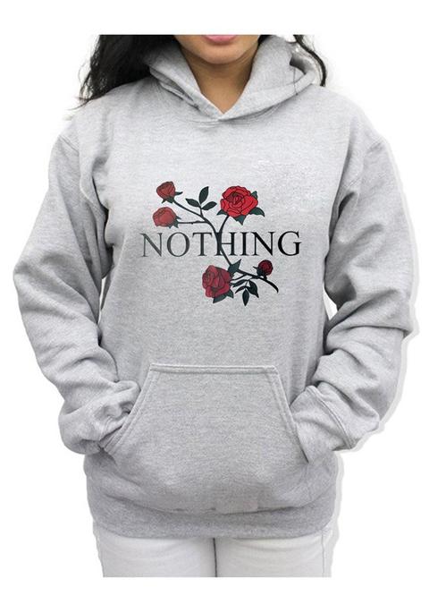 Pullover Tasche Con Stampare Rosa Pullover Casuale Con Cappuccio Grigio