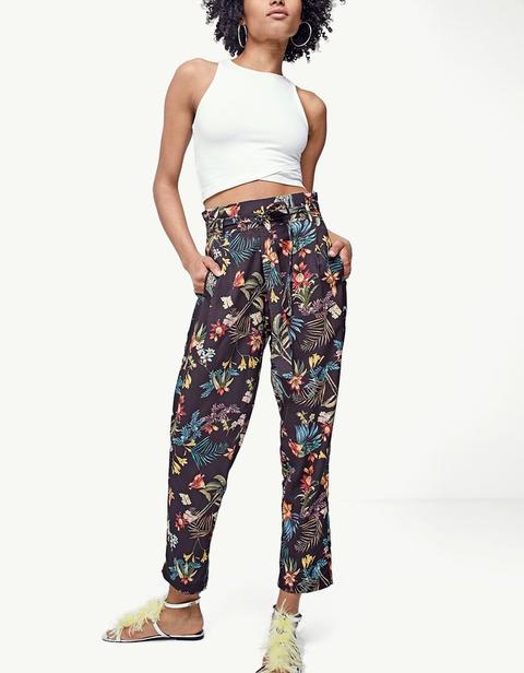 Pantaloni Paperbag A Fiori Verde Oliva