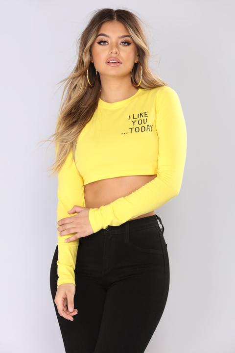 I Like You Today Crop Top - Yellow/black