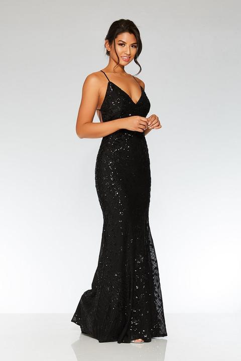 quiz black sequin v neck maxi dress