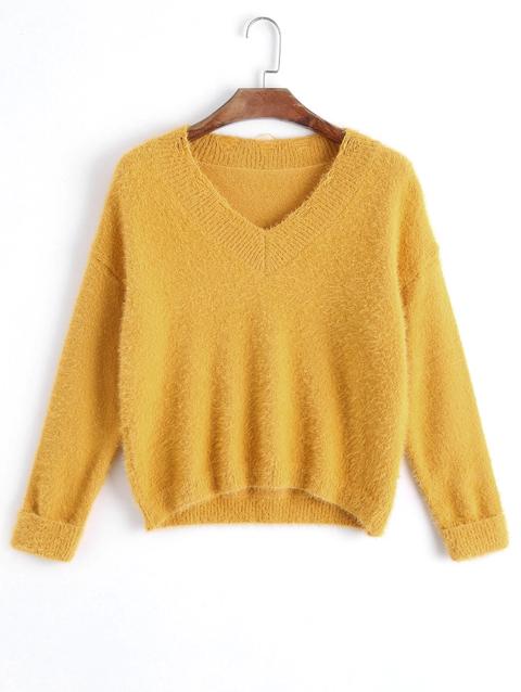 Maglione Pullover Strappato Con Scollo A V Yellow