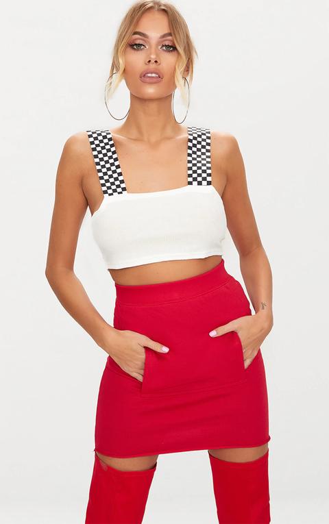 Red Sweat Pocket Mini Skirt, Red