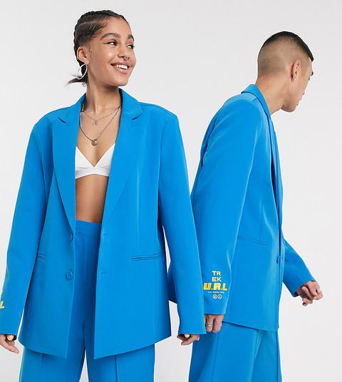 Collusion Unisex Oversized Blazer With Print-blue