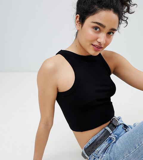 Bershka Cropped Tank Top In Black