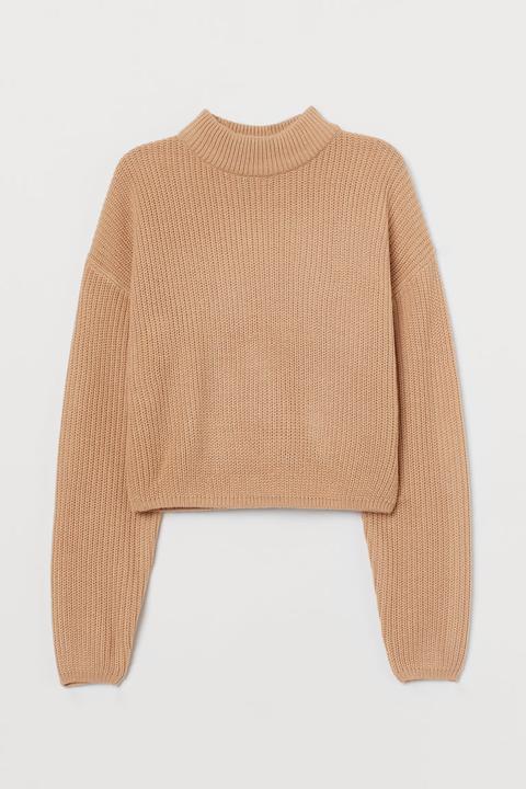 Knitted Turtleneck Jumper - Beige