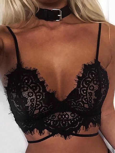 Spaghetti Strap Crochet Lace Lingerie Bra