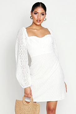 Tall Broderie Anglaise Sweetheart Neck Mini Dress