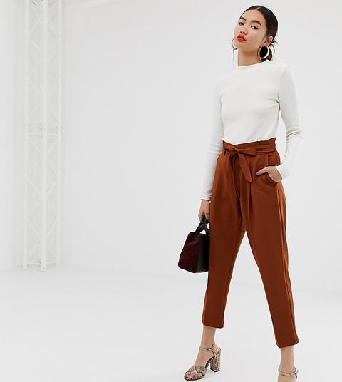 New Look Tie Waist Tapered Pants In Rust - Orange