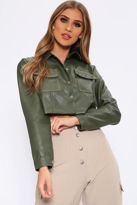 khaki faux leather jacket