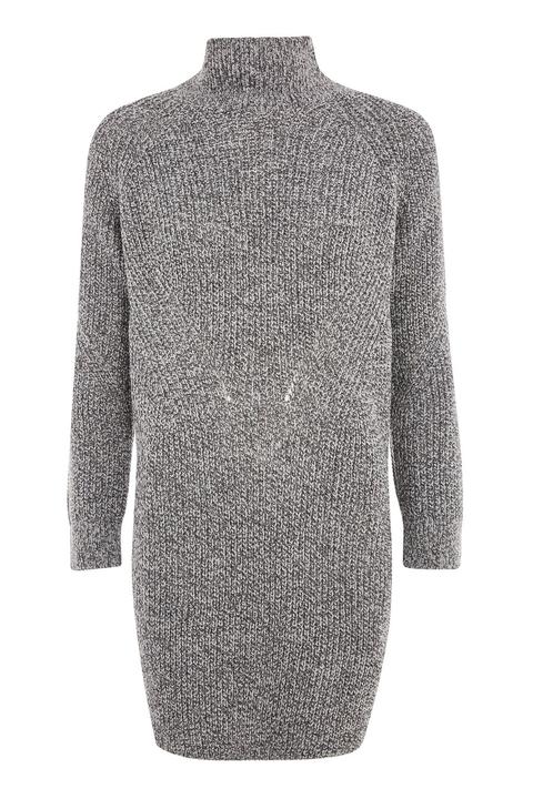 Womens Ribbed Grunge Funnel Neck Jumper Dress - Charcoal, Charcoal