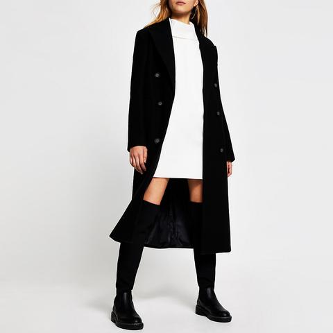 Black Wool Longline Boxy Coat