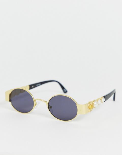 Gafas De Sol Ovaladas De Metal En Dorado Con Lentes Ahumadas Y Detalle En La Patilla De Asos Design