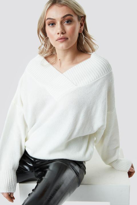 Na-kd Slip Shoulder Knitted Sweater - White