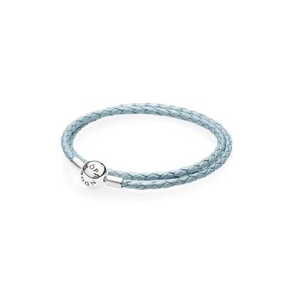 Bracciale In Pelle Intrecciata Azzurro, Giro Doppio