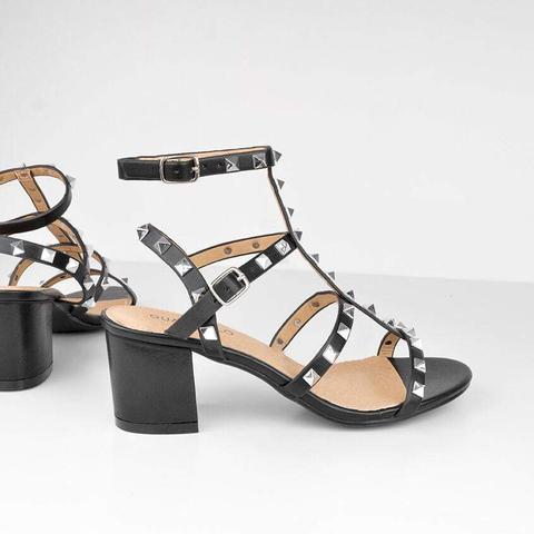 Letty - Studded Mid Heels Sandals In Black