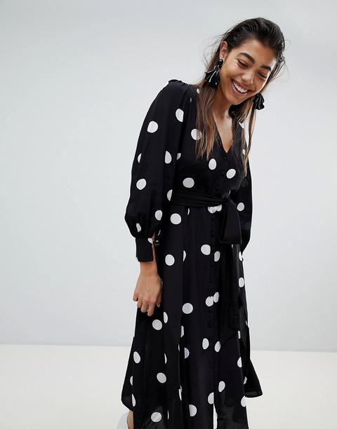 Mango Large Spot Midi Tea Dress - Multi