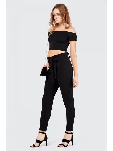 Black Jersey Crepe Peg Leg Trouser Long