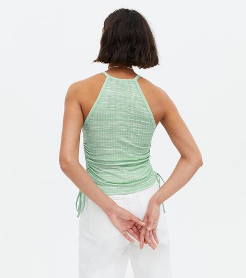 Light Green Space Dye Halter Ruched Tie Side Cami New Look