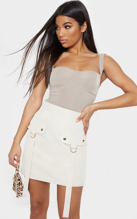 Cream Cargo Pocket Detail Mini Skirt, White