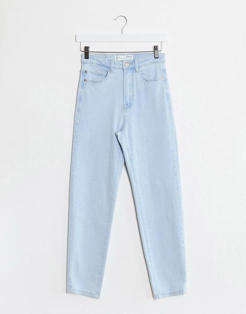 Stradivarius Slim Mom Jean With Stretch In Light Blue Wash