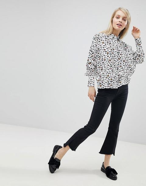 Asos Design - Camicia Corta A Maniche Lunghe Con Stampa Animalier - Multicolore