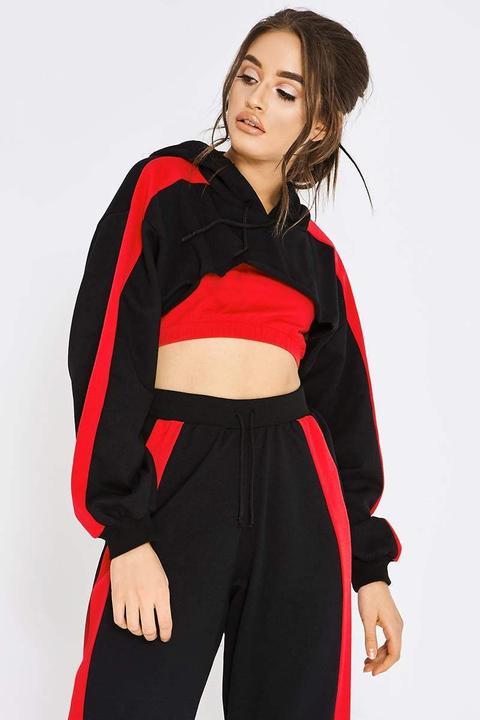 Hoodies - Pia Mia Black Stripe Cropped Sweat Hoodie