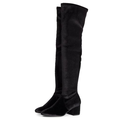 Knee High Sock Boots In Black Velvet With Mid Heel For Woman 42118