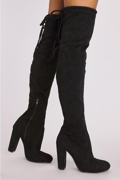 Remi Black Faux Suede Over The Knee Heeled Boots