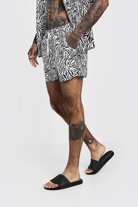 Mens Black Animal Print Swim Short In Mid Length, Black