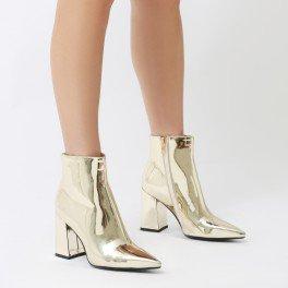 Empire Pointed Toe Ankle Boots In Gold Metallic