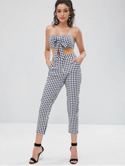 Conjunto De Juego De Top Corto Y Pantalón Corto Gingham Bandeau