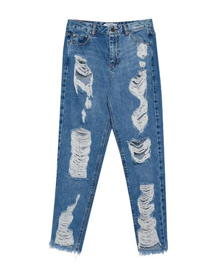 Mom-fit-jeans Mit Schlitzen
