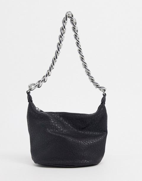 Bolso De Hombro Con Cadena De Tendencia En Negro Granulado De Poliuretano De Asos Design