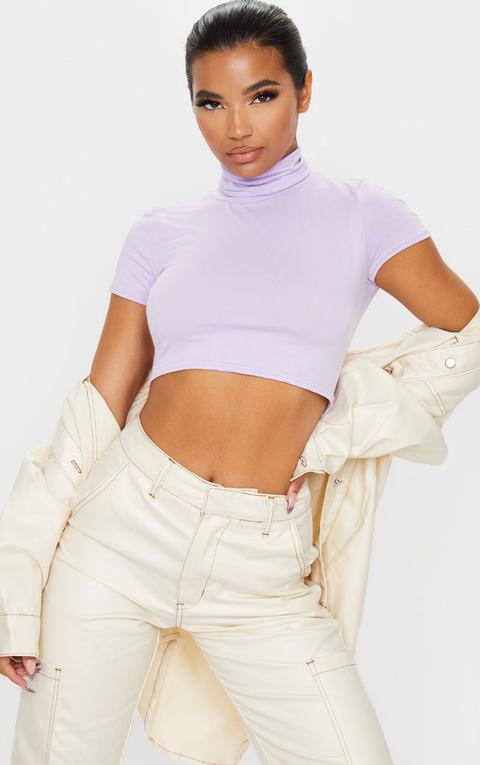 Basic Lilac Jersey High Neck Crop Top