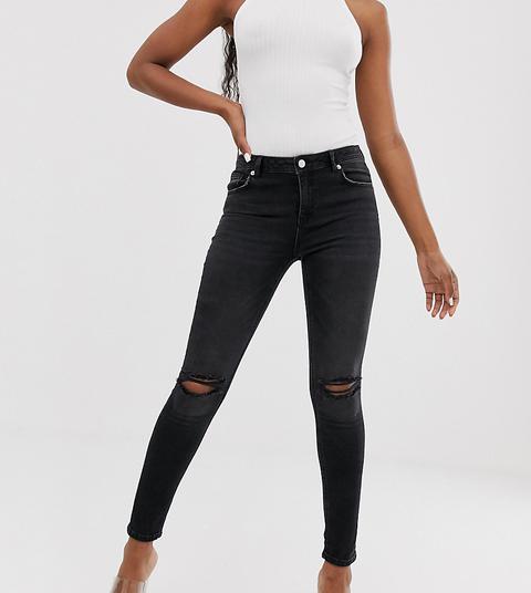 Na-kd Mid Rise Distressed Skinny Jeans In Dark Grey-blue