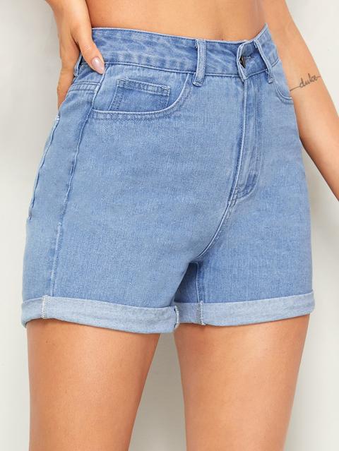 Shorts In Denim Slavati Con Polsino Arrotolato