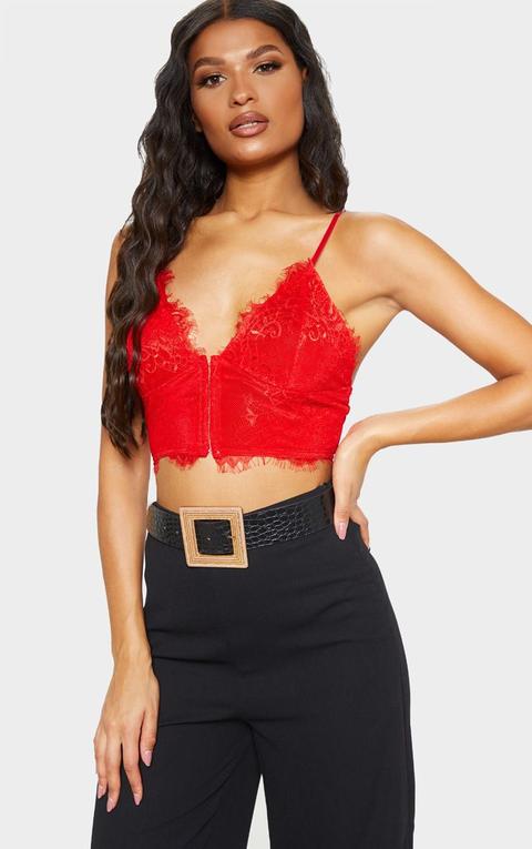 Red Eyelash Lace Corset Bralet