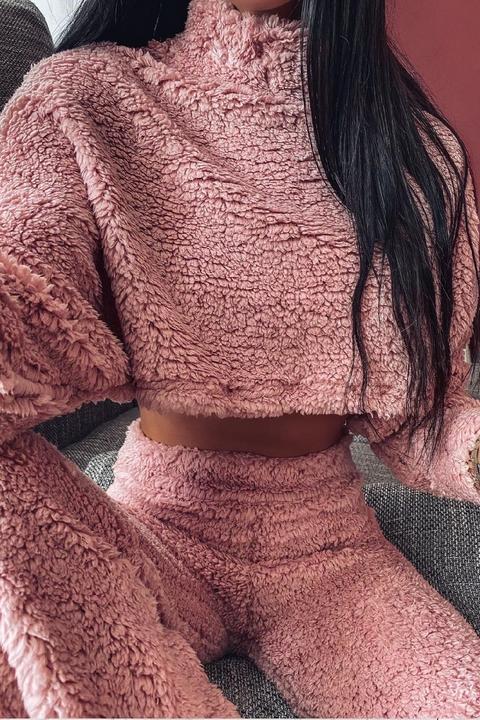 Pink Teddy Jumper And Wide Leg Trouser Co-ord