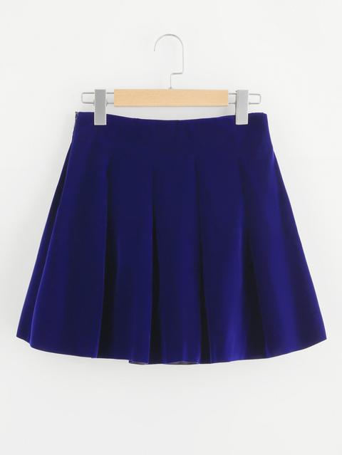 Boxed Pleated Velvet Skirt