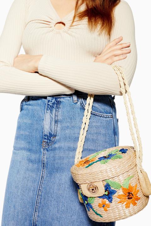 Womens Fable Embroidered Straw Buckle Bag - Natural, Natural